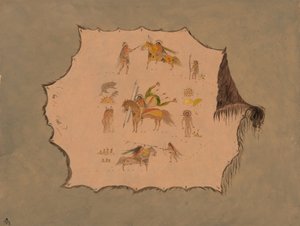 Fac-símile do manto de um médico Pawnee com desenhos profissionais fantásticos, 18611869. de George Catlin