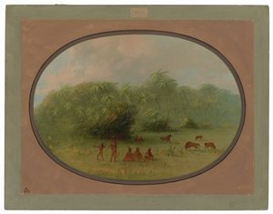 Índios e cavalos na floresta de George Catlin