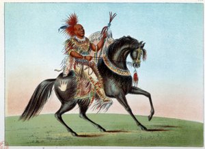 Índios da América: Retrato equestre de um chefe índio da tribo de Saxónia e Raposas. Ilustração de George Catlin (1794-1872) de George Catlin