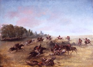 Grupo de guerra montado a vasculhar um matagal de George Catlin