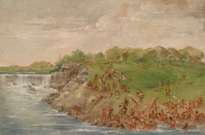 Transporte Ojibwa à volta das cataratas de Santo António de George Catlin
