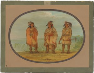 Chefe Seneca, Jaqueta Vermelha, com Dois Guerreiros de George Catlin
