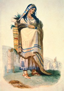 Sioux mãe com bebê em um berço (cor litho) de George Catlin