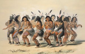 O detalhe Bear Dance, pub. Litografia colorida de 1845. de George Catlin