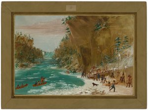 A expedição acampada abaixo das Cataratas do Niágara. 20 de janeiro de 1679
