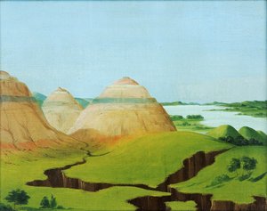 As três cúpulas, penhascos de argila 15 milhas acima da aldeia de Mandan de George Catlin