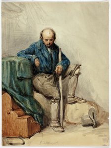 Homem careca sentado sobre pertences (anverso); Senhora de vestido amarelo (verso) de George Cattermole
