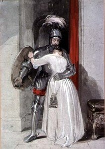 Lady and Knight (aguarela) de George Cattermole