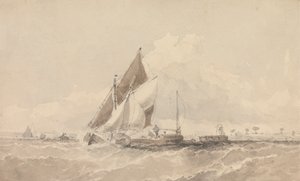 Barcos e Barcos à Vela num Mar de Choppy