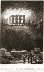 Castelo de Nottingham em chamas, visto do sul, 1831 de George Childs