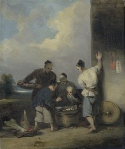 Coolies em volta da barraca do vendedor de alimentos, após 1825 (óleo sobre tela)