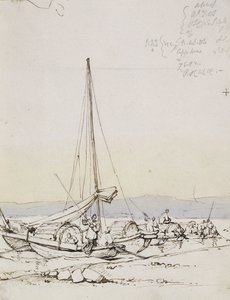 Barcos Tanka na costa, de George Chinnery