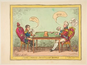 Um jogo de Cribbage ou Boneys Last Shuffle, 6 de junho de 1814. de George Cruikshank
