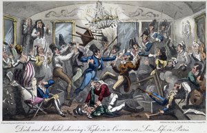 Uma luta numa cave da cidade - em "Life in Paris" de David Carey, Londres de George Cruikshank