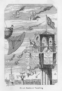 Air-um, Scare-um Travelling - isto é, antecipação do futuro do vôo em 1843 de George Cruikshank