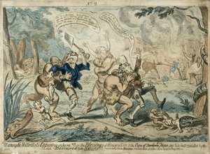 Todos entre os hotentotes Capering Em terra ..., publicado em 7 de setembro de 1819 de George Cruikshank