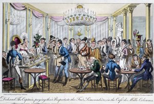 Café des Milles columns - in "Life in Paris" de David Carey, Londres de George Cruikshank
