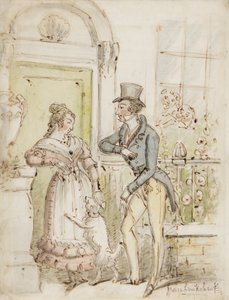 Cortejo, c.1835 (caneta, pincel, tinta e wc no papel) de George Cruikshank