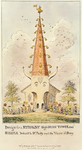 Projeto para uma Torre Elevada e Campanário Ritualista, dedicada ao Dr. Pusey e ao Vigário de Bray, 1868 (impressão) de George Cruikshank