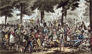 Dick Jenkins, O Capitão, Lady Halibut und Lydia Desfrutando de um Lounge no Italian Boulevard, de &39;Life in Paris&39; de David Carey, publicado em 1822 de George Cruikshank