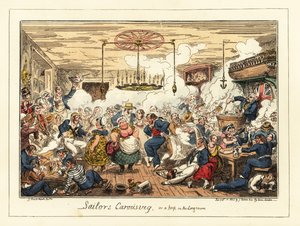 Marinheiros ingleses bebendo e dançando em um pub, era napoleônica, 1829 (litografia) de George Cruikshank
