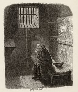 Fagin na cela condenada, de "As Aventuras de Oliver Twist", de Charles Dickens (1812-1870) 1838, publicado por Chapman und Hall, 1901 (gravura) de George Cruikshank