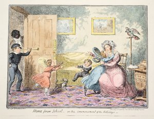 Início da escola ou o início do pub de feriados. 1835 (gravura colorida à mão) de George Cruikshank