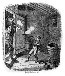 Ilustração para "Oliver Twist" (Olivier) de Charles Dickens (1812-1870), de George Cruikshank (1792-1878). de George Cruikshank