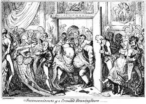 Inconveniência de uma sala de estar lotada, 1818. de George Cruikshank
