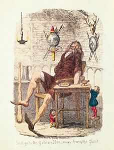Jack Obtém a Galinha Dourada longe do Gigante (colo litho) de George Cruikshank