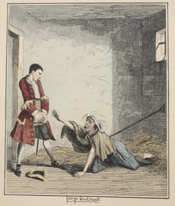 Jack Sheppard visita sua mãe em Bedlam, ilustração de Jack Sheppard: um romance de William Harrison Ainsworth, publicado em 1839 (gravura colorida à mão)