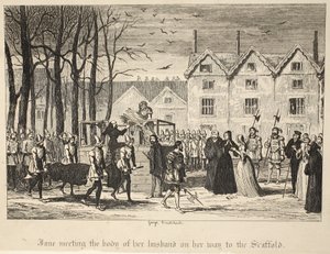 Jane encontrando o corpo de seu marido a caminho do Andaime, do pub The Tower of London. 1840 de George Cruikshank