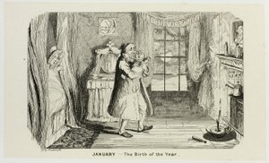 janeiro - O nascimento do ano a partir das gravuras em aço de George Cruikshank para The Comic Almanacks: 1835-1853 de George Cruikshank