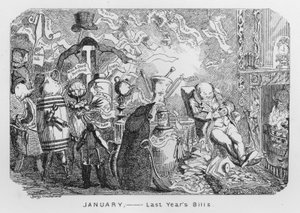 Janeiro, Ano passado Contas (gravura) de George Cruikshank