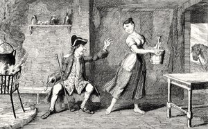 Jeannie Deans em seu pai Cottage, ilustração de &39;The Heart of Midlothian&39; por Sir Walter Scott (1771-1832) publicado em 1843 de George Cruikshank