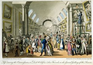The Great Gallery of the Louvre - em "Life in Paris" de David Carey, Londres de George Cruikshank