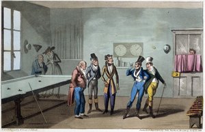 Les hommes à la salle de billard - in "Life in Paris" de David Carey, doente. de G. Cruikshank, Londres
