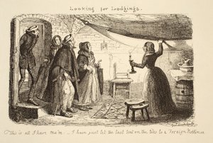 Procurando por alojamentos, pub. 1851 de George Cruikshank