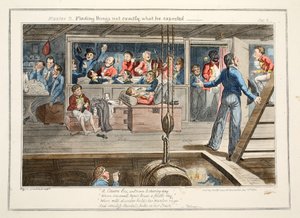 Mestre B, Achando as coisas não exatamente o que ele esperava, pub. 1835 (gravura colorida à mão) de George Cruikshank