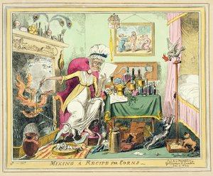 Mixing a Recipe for Corns, publicado por G. Humphrey, Londres, 4 de dezembro de 1822 (gravura colorida) de George Cruikshank