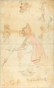 Mãe Shipton (reto); Folha de Esboços: Flor-de-Lis e Figuras (verso) de George Cruikshank