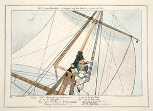 Sr. B. Mastheaded - ou, aproveitando o ar fresco pela 304ª vez, de O Progresso de um Amanhã, 1835 (gravura colorida à mão) de George Cruikshank