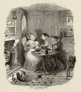O Sr. Bumble e a Sra. Corney tomando chá, de &39;As Aventuras de Oliver Twist&39; de Charles Dickens (1812-1870) 1838, publicado por Chapman und Hall, 1901