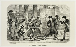 outubro - Aviso de desistência das gravuras em aço de George Cruikshank para The Comic Almanacks: 1835-1853 de George Cruikshank
