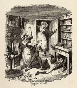 Oliver arranja um espírito, de "As Aventuras de Oliver Twist", de Charles Dickens (1812-1870), 1838, publicado por Chapman und Hall, 1901 de George Cruikshank