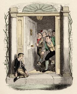 Oliver Twist à porta da Sra. Maylies - Ilustração para "Oliver Twist" (Olivier) (The Adventures of Oliver Twist) de Charles Dickens (1812-1870), de George Cruikshank (1792-1878) . de George Cruikshank