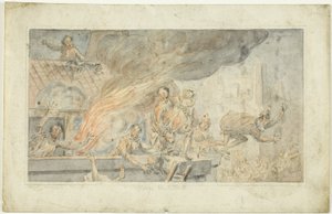 Pessoas a fugir de um edifício em chamas de George Cruikshank