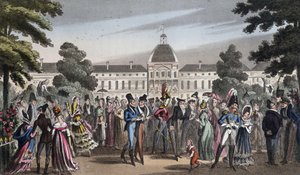 Promenade au Jardin des Tuileries - em "Life in Paris" de David Carey, Londres de George Cruikshank
