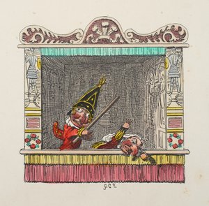 Punch e Judy do pub Punch e Judy. 1827 (gravura colorida à mão) de George Cruikshank
