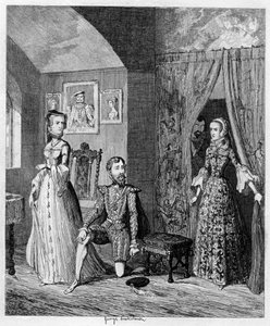 Queen Mary surpreende Courtenay e a princesa Elizabeth, 1553-1555 1840 de George Cruikshank